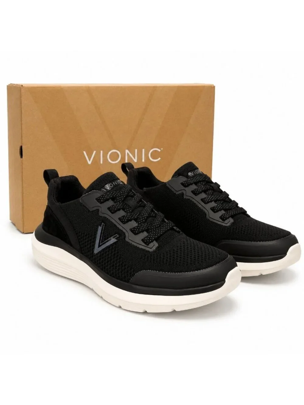 Vionic Hayward J7486M1 Womens 9 Supportive Black Knit Suede Walking Sneakers